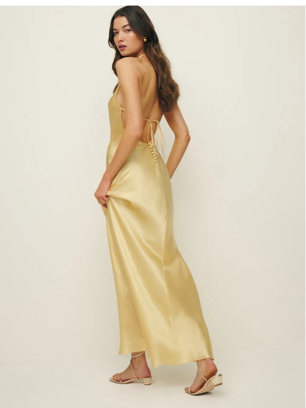 Reformation Jeany Backless Silk Slip Maxi Dress in Yellow